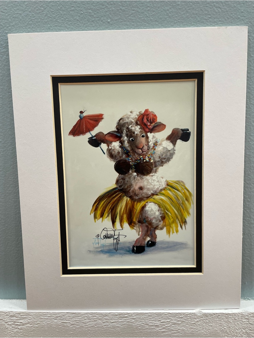Conni Togel "Sheep Incognito" Hula Dancer Signed whimsical Art Print